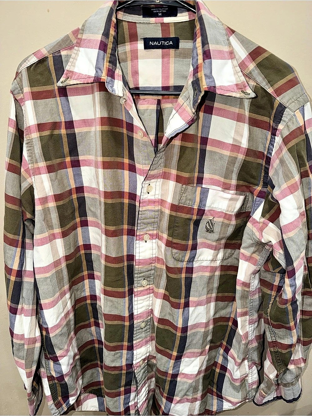 Nautica Men's Plaid Cotton Button Down Size Medium
